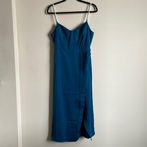 Rihoas Pearl Strap Side Slit Midi Dress in Color Blue